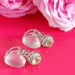 Natural Rose Quartz, Citrine & CZ‎ 925 Sterling Silver Earrings